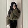 Fur integrated suede short jacket women's autumn and winter feeling loose thickened locomotive jacket top