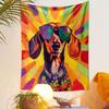 Colorful Dachshund with Sunglasses Patterned Tapestry Decorative Wall Hanging, Home Bedroom Living Room Decor