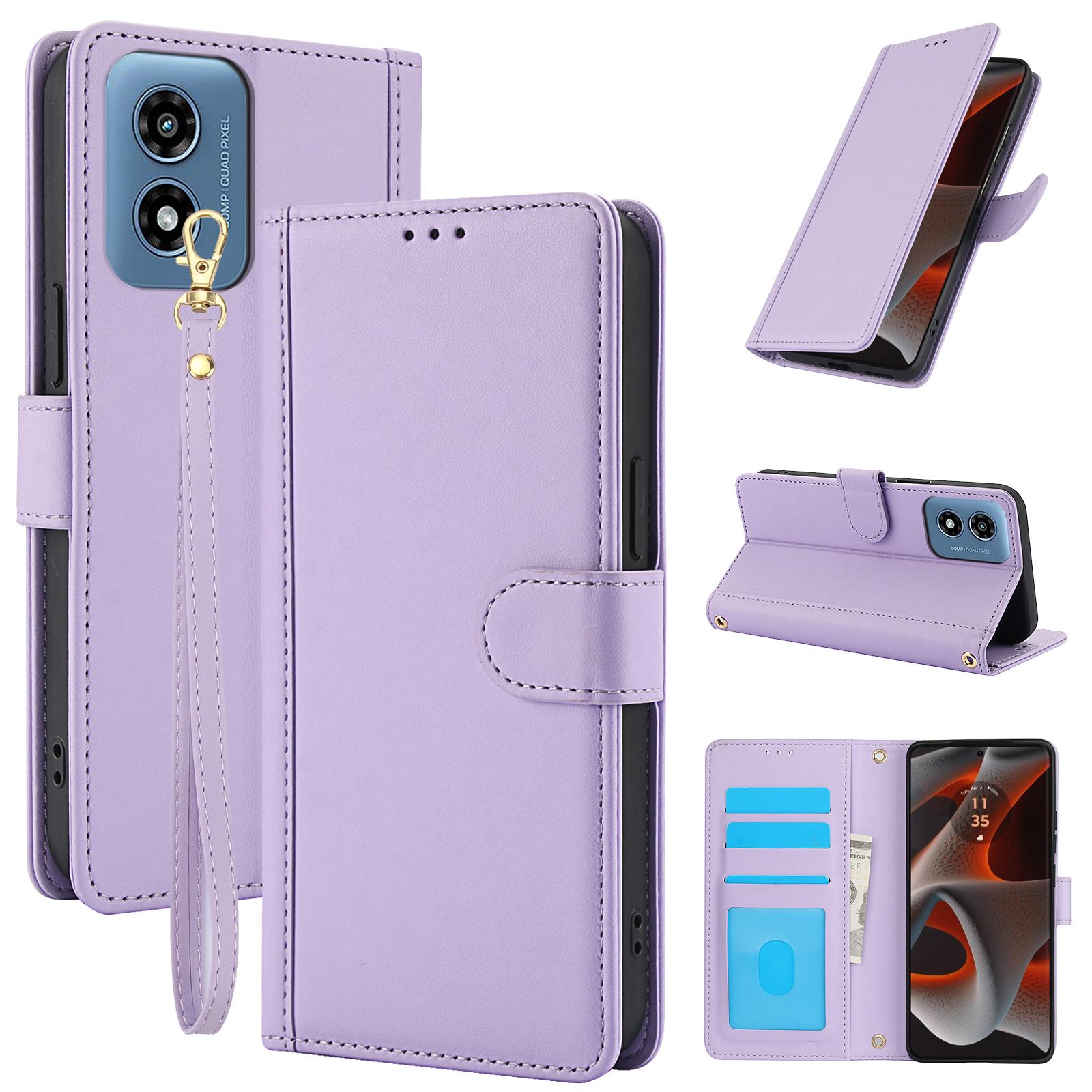 

SY-003 For Motorola Moto G 5G (2024)/Moto G Play 5G (2024) Case PU Leather Stand View Phone Wallet Cover with Hand Strap Purple
