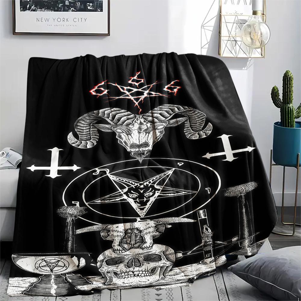 1PC Satan Symbol Print Flannel Blanket, High quality All Seasons, Home Decor, Warmth and Comfort, Perfect for Christmas Gifts