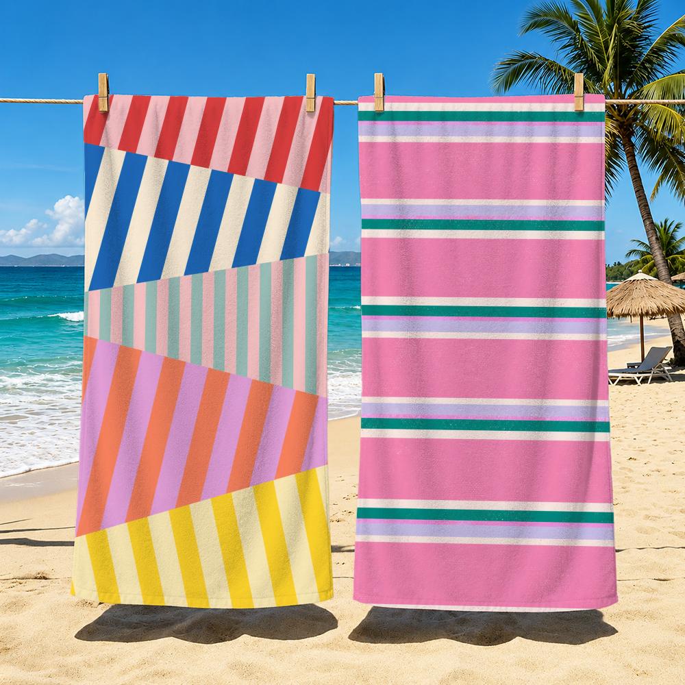 M-MinimalStripedFabric Pattern Towel Towel Soft Pool Gift For Travel Gym Shower Cool Camping Quick Dry Sports Large Beach Towel