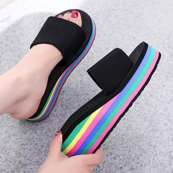 High-heeled Slippers Women's Summer Thick-soled Pinch Toes Women's Cool Slippers Fashion Wear Non-slip Beach Flip-flops Shoes Women's Summer