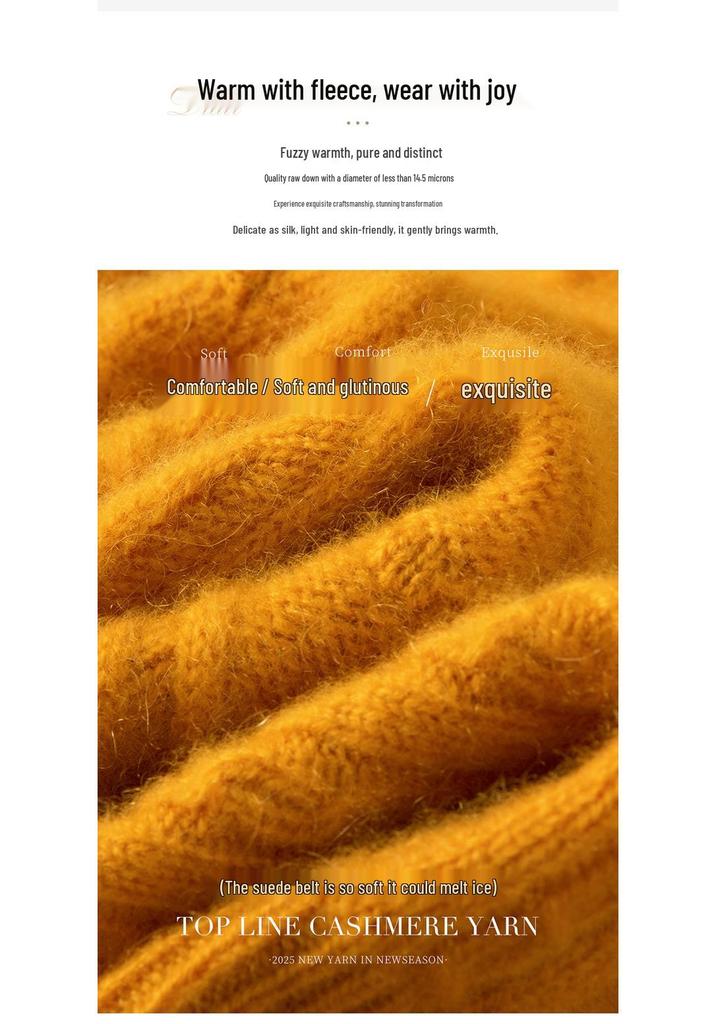 Women's Cashmere Sweater: Autumn/Winter Rolled Edge Half-High Neck, 3D Cable Knit, Super Thick, Soft, Skin-Friendly Long Sleeve.