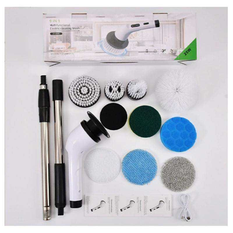 

Electric Spin Scrubber Cordless Bath Tub Power Scrubber with 8 Replaceable Drill Brush Heads Shower Cleaning Brush with Adjustable Handle for Bathroom