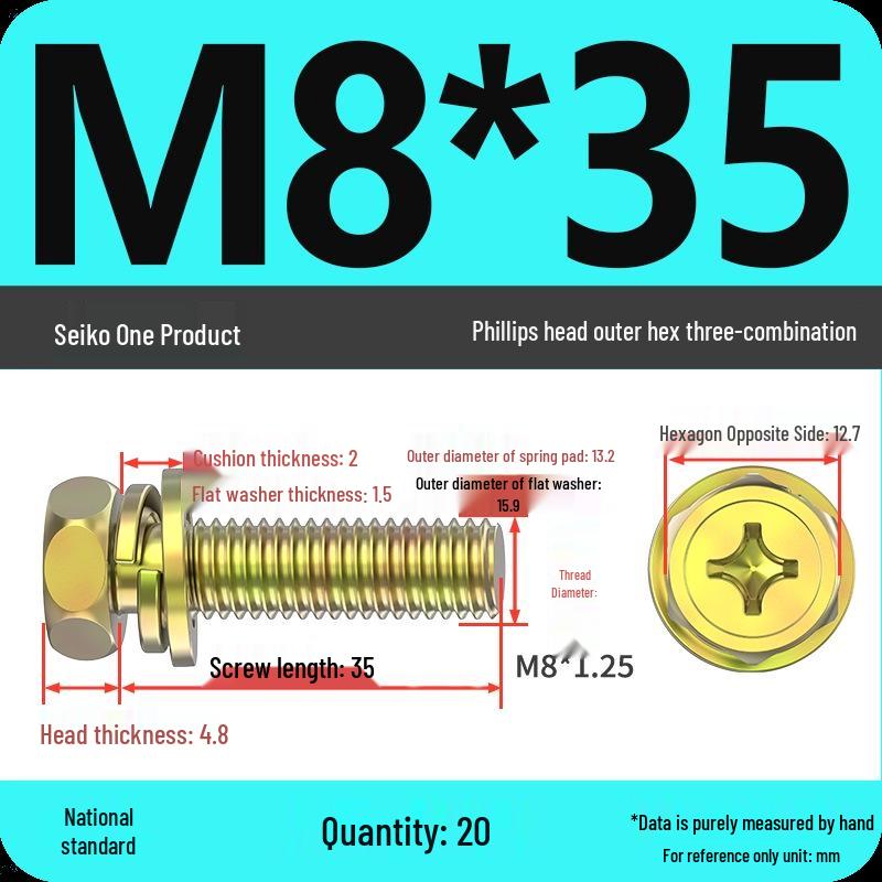 Concave Head Hexagon Combination Bolt Set with Spring Washer and Gasket - 3 Pieces