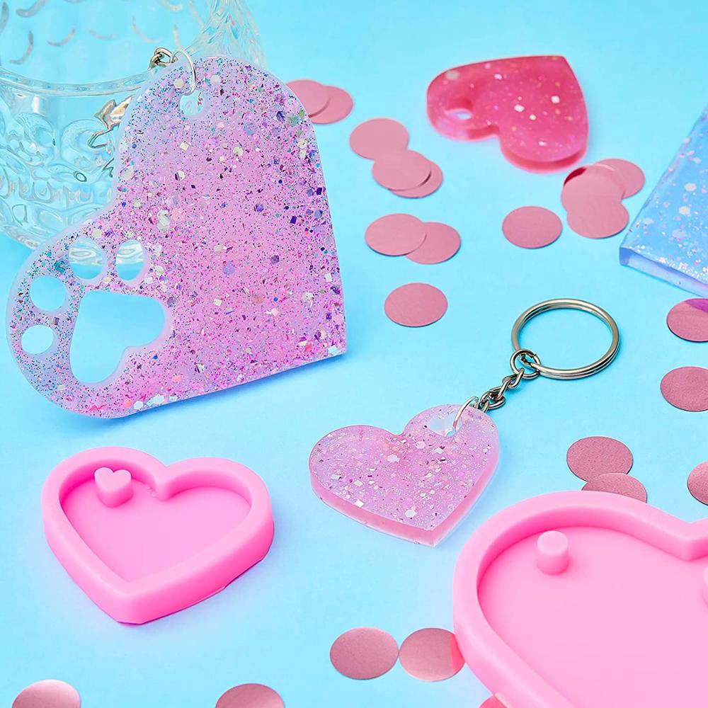 2 Stück Herz Silikonform Herz Pfote Schlüsselanhänger Anhänger Formen Mit 2 Stück Schlüsselringen Für DIY Schokolade Süßigkeit Kuchenaufleger Dekoration