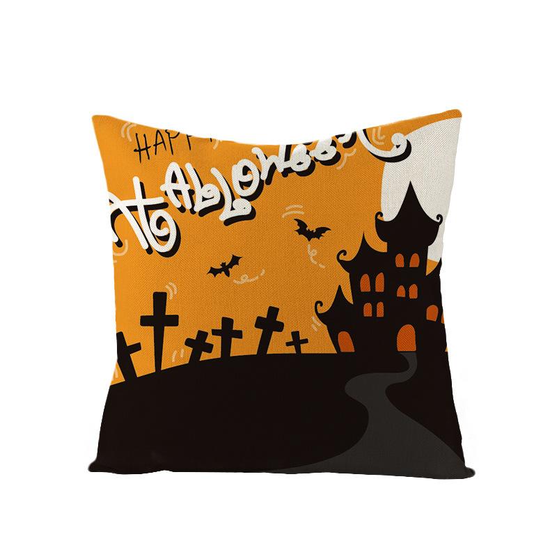 New Orange Pumpkin Head Linen Halloween Pillowcase Black Cartoon Printed Household Products Pillowcase