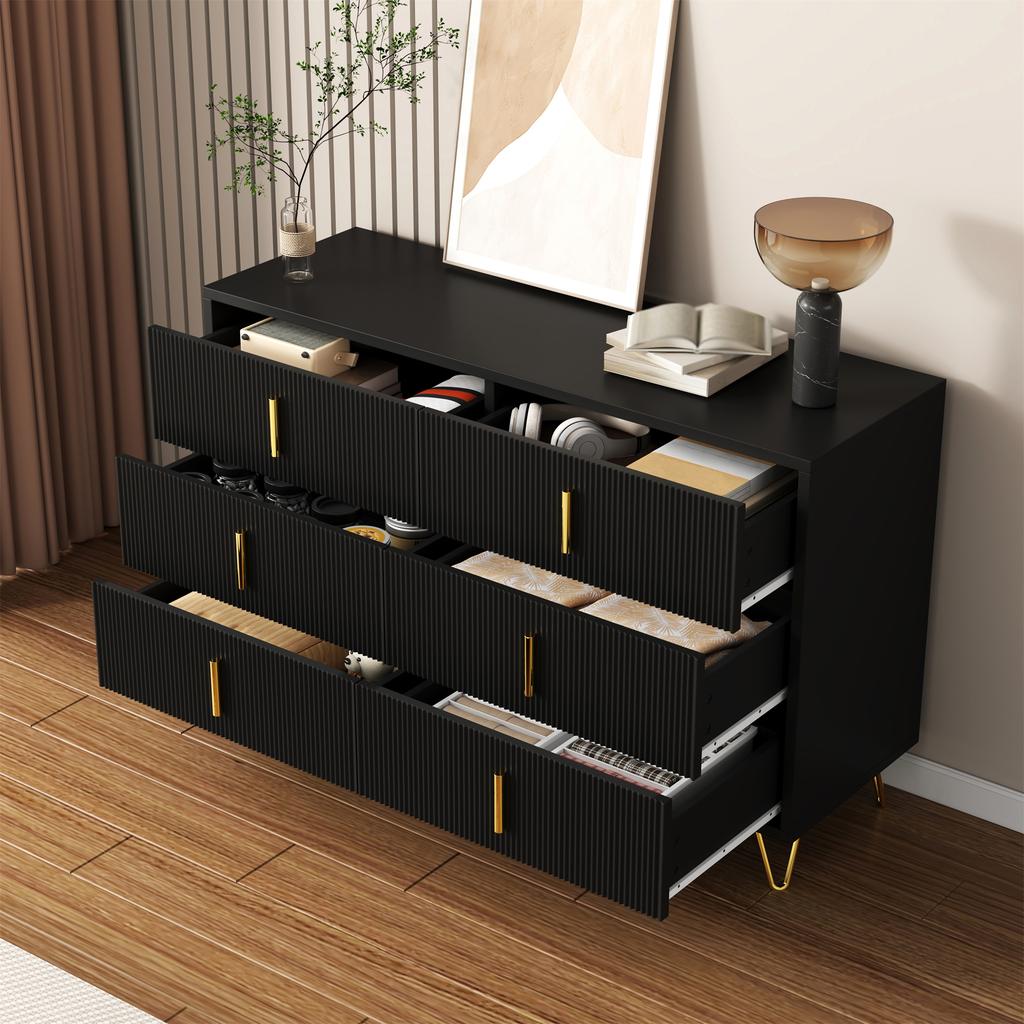 Elegant Sideboard with Modern Design, Chest of Drawers and Lots of Storage Space, Gold Handles