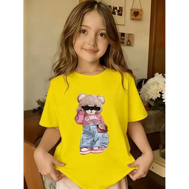 European Sizes Girl's Round-neck T-shirt with Fashionable Printed Design, Made of Comfortable, Soft, and Breathable Fabric, Suitable for Outdoor