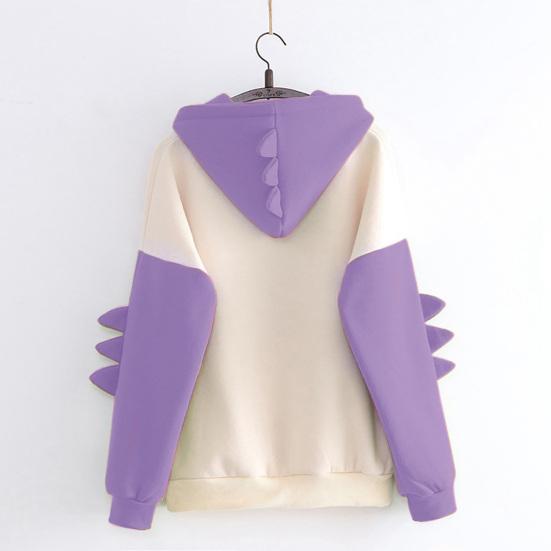 Dámská mikina s kapucí, potisk dinosaura, kontrastní barva, volný střih, hřejivá mikina pro každodenní nošení