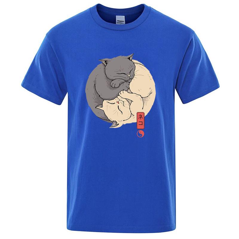 Summer Mens High Quality Tshirt 100 Cotton Short Sleeve Funny Cat Print Tshirt Casual Loose Oneck Cool Tshirt Male Tees
