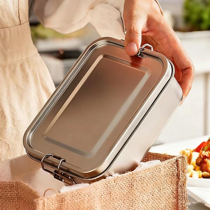304 Stainless Steel Bento Box With Lockable Clip Metal Portable Food Storage Boxes Multiple Sizes For Home Use Fresh-keeping Box