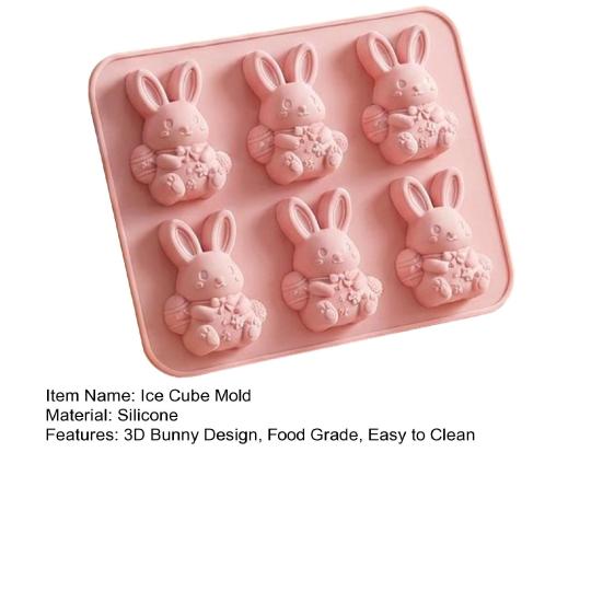 Easter Ice Cube Mold Food Grade Silicone 3D Bunny Shape Baking Mold Easy To Clean Dishwasher Safe Easter Party Supplies