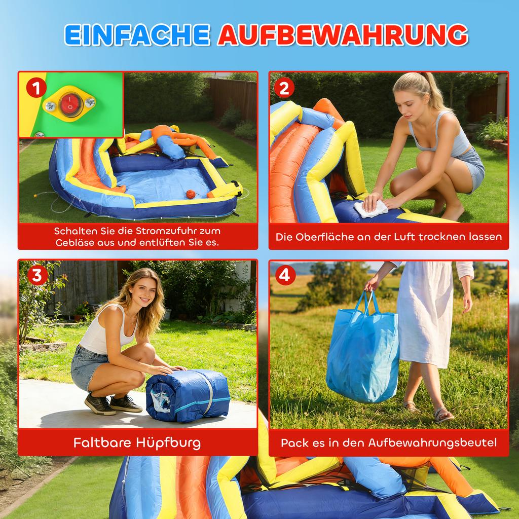 8-in-1 Bounce House with Blower Slide Splash Pool Trampoline Climbing Wall for Indoor Outdoor 350x325x210cm Multicolor