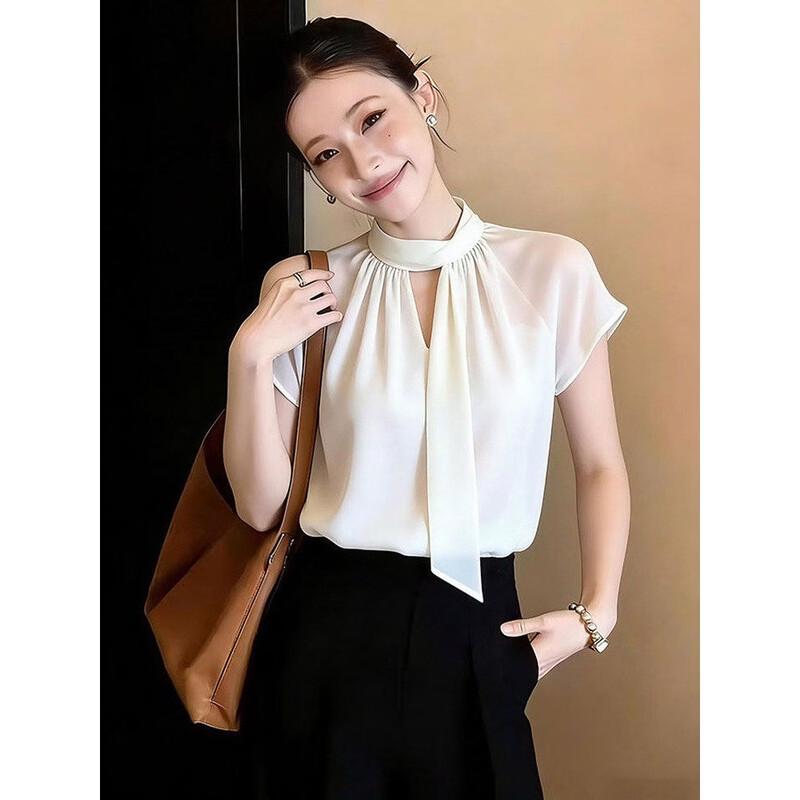 La Chapelle Women s Elegant Ribbon Short-Sleeve T-Shirt L белый