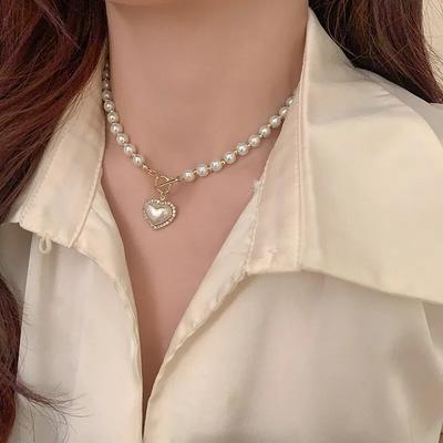 Elegantní perlový náhrdelník pro ženy, náhrdelníky s přívěskem ve tvaru srdce, luxusní imitace perel, řetízkové náhrdelníky, korejské šperky, dárky pro dívky