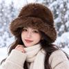 Windproof Faux Fur Bucket Hat Soft Winter Warm Cap Unisex Plush Fisherman Hat  Skiing