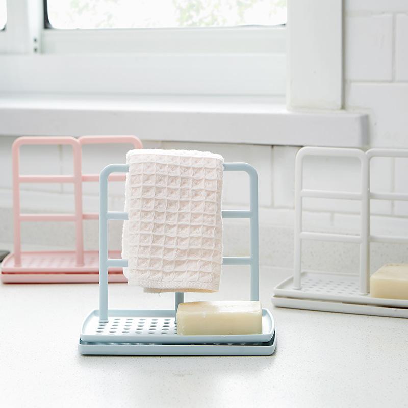 Kitchen Storage Holders Racks Standing Towel Hanger Punch-free Counter Top Sink Dishcloth Sponge Drain Rack Desktop Organizer