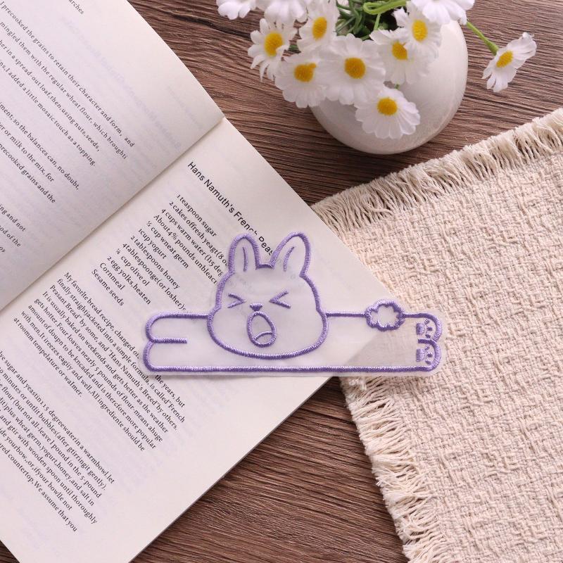 Cute Rabbit Embroidery Bookmarks Colorful Cartoon Transparent Page Marker For Students Reading Gift Daily Use