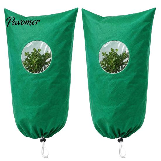 Winter Plant Shield for Garden Shrubs 2Pcs Freeze Protection Covers with Round Window, Frost Patio Gardens Zipper & Drawstring, Breathable Blanket