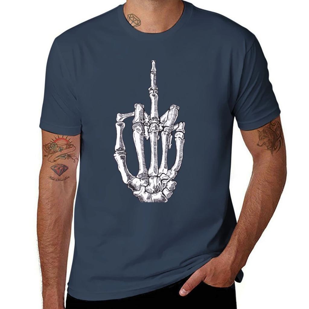 Skeletal Middle Finger Tshirt Streetwear Print Tee Shirt