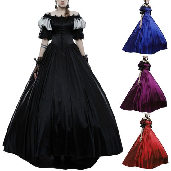 

Леди Нижние юбки размера плюс для Хэллоуина, женское средневековое кружевное лоскутное бальное платье с открытыми плечами, платье макси