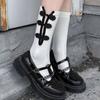 Womens Casual Crew Socks, Chinese Style Cheongsam Buckle Design Ladies Socks Solid Color Cotton Calf Socks
