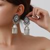 Cross-Border Retro Miao Silver Earrings with Peacock Bell Tassels and Hollowed Leaves
