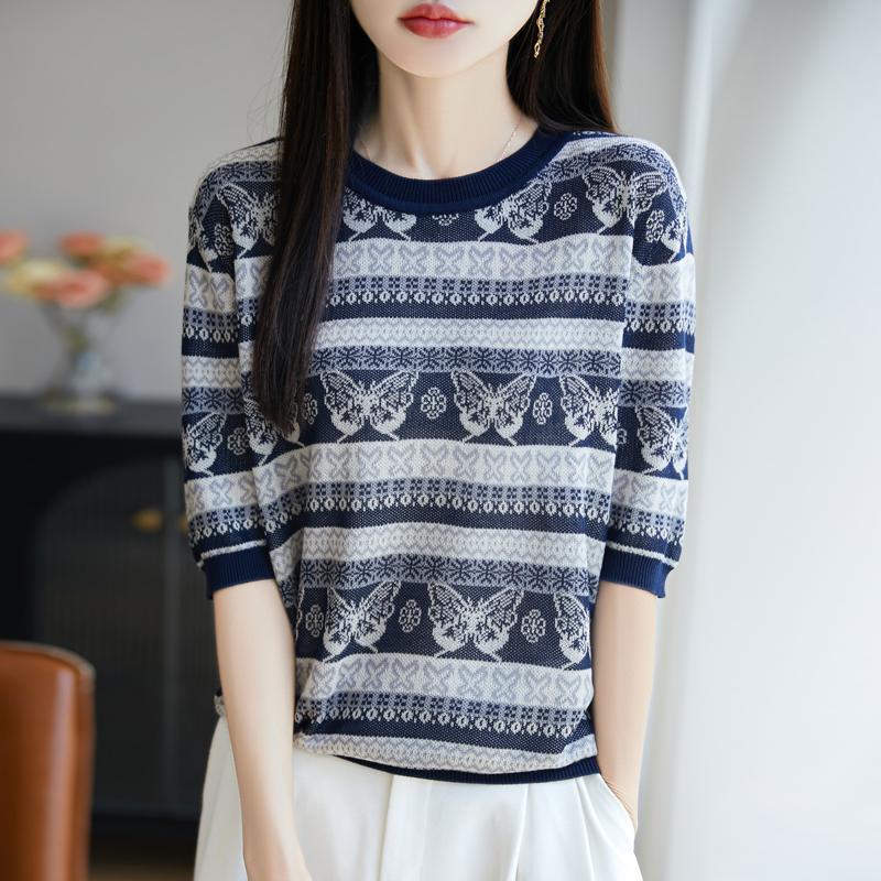 Women Knit T-shirt MODERN NEW SAGA Summer Knitted Shirt Short Sleeve Tees O-neck Pullover Knit Tops