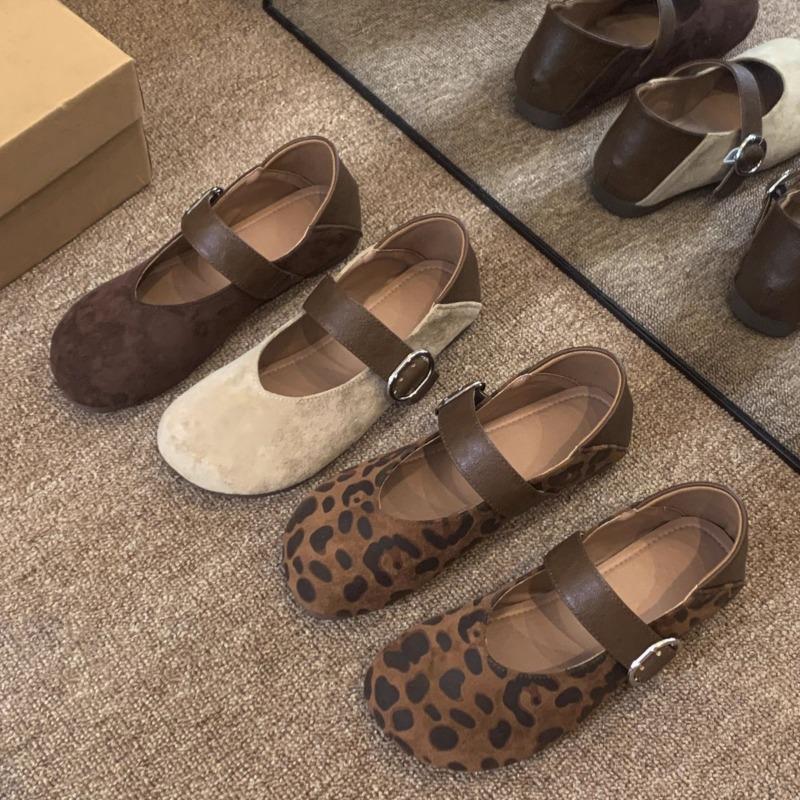 Herbst Retro vielseitige Leopardenmuster Mary Jane Schuhe Damen flacher Boden bequem ein Pedal zwei Tragearten leichte Mund Einzel Schuhe