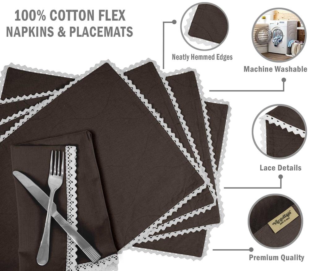 Vargottam Schwarz Einfarbig Heimdekor Waschbar Wendbar Spitze Essplatzsets Mit Servietten Set-Pack Von