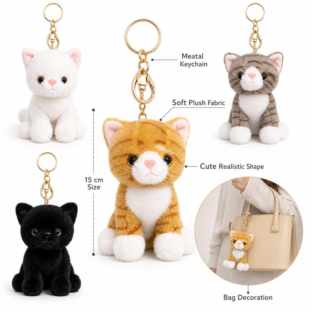 Sitting Cat Cat Plush Keychain Realistic Kitten Shape Cat Bag Charm  Backpack Accessories