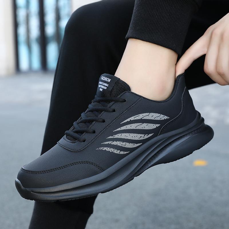 Men's shoes winter leather sneakers men's waterproof casual sneakers soft sole anti-work casual running shoes spring single shoes