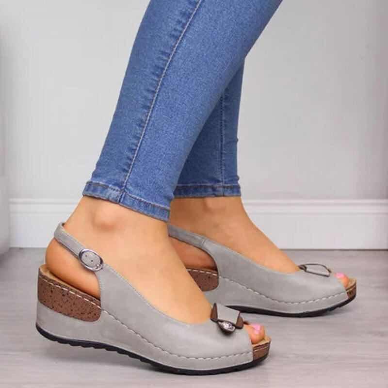 European American Plus Size Wedge Sandals - Thick Sole, Open Toe, Single Strap Buckle, Summer Outdoor, Size 43