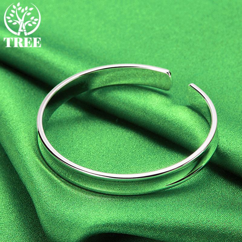 New Style 925 Sterling Silver Smooth Round Opening Adjustable Bangle Women's Birthday Party Gift Simple Jewelry Accessories