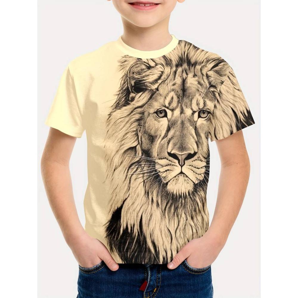 Nuova T-shirt Stampata 3D Digitale Serie Leone: Maglietta Estiva da Bambino a Maniche Corte con Girocollo