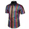 2025 Men'S Formal Dress Shirt Sequin Button Up Shirt Cosplay Costume Lapel Shiny T-Shirt Shirt