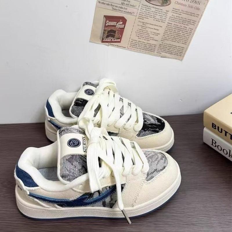 Retro Hong Kong Style Denim Blue Bread Shoes Women's Ins Tide Niche Original Versatile Sports and Leisure Shoes 2025 Spring New Models