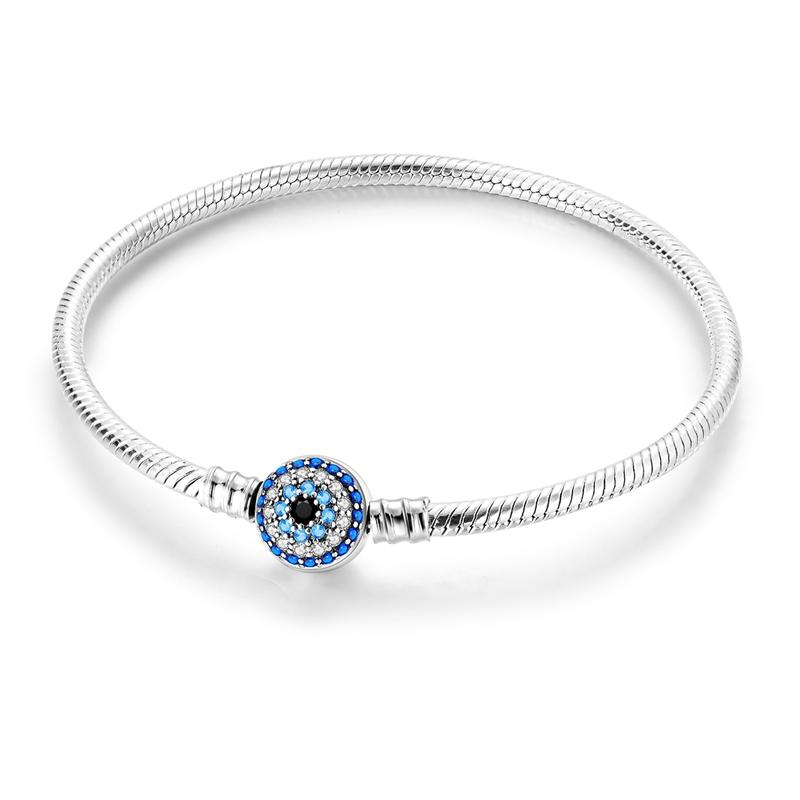 925 Silver Demon Eye Bracelet Original Evil Eyes Basic Chain Hand of Fatima Blue Zircon Charm Bracelets Jewelry 17-20CM