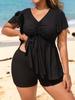 Europäischer & Amerikanischer Plus Size Extra Weiter Damen Unifarbener Tankini mit Rock