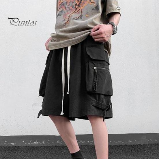 Men Cargo Shorts Elastic Waist Adjustable Drawstring Sport Shorts with Multi Pockets Wide Leg Casual Shorts