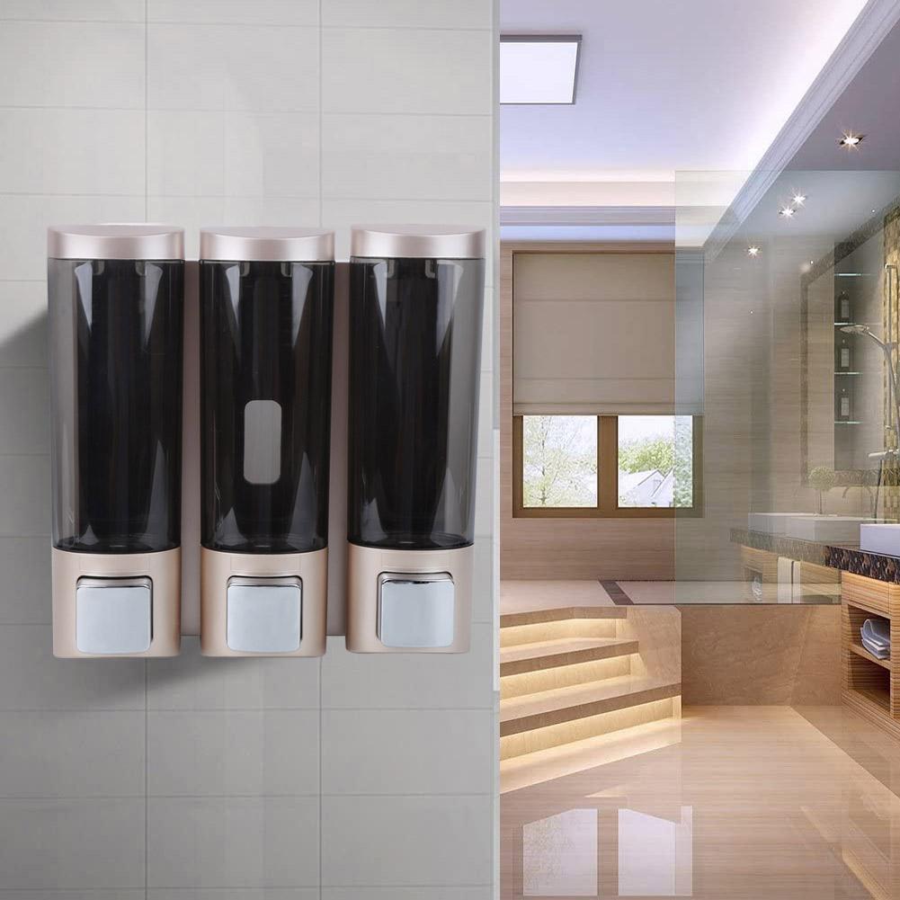 3x 200ml Manual Soap Dispenser WallMounted Three Chamber Shampoo Box Shower Gel Container