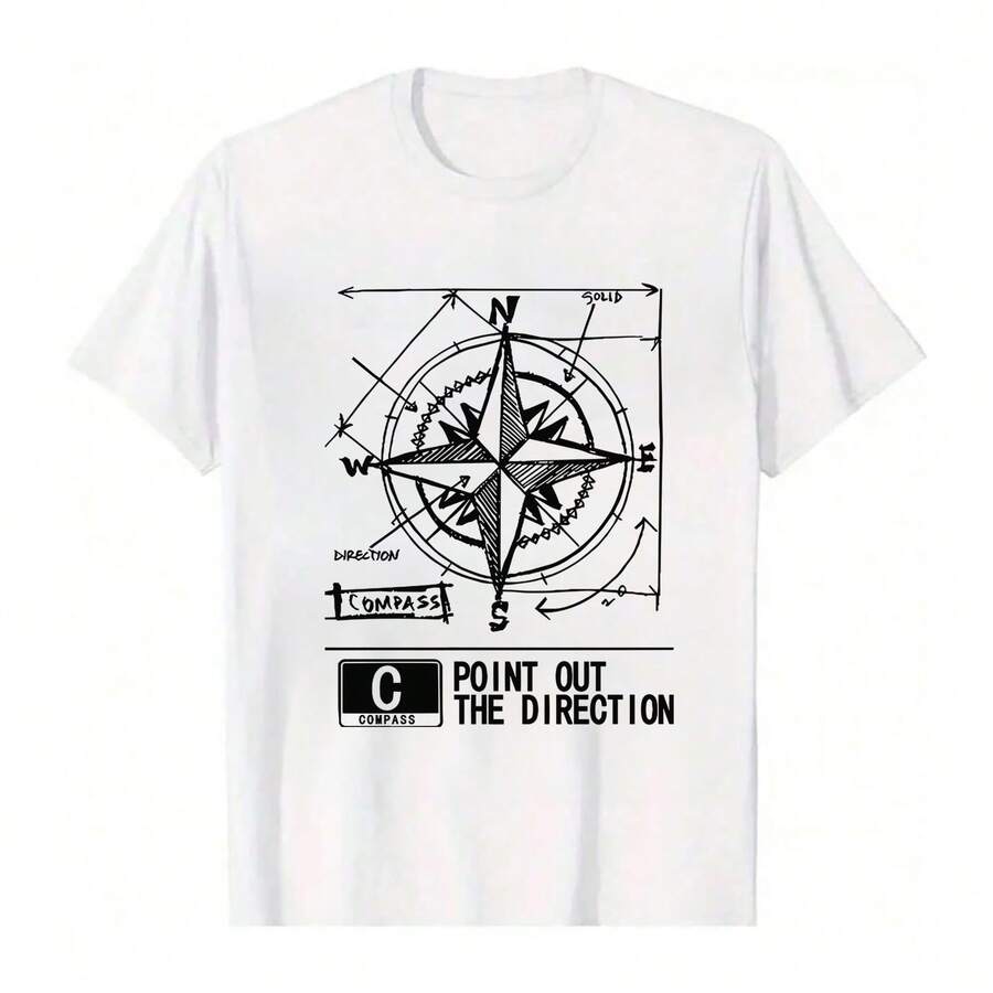 

Unisex Round Neck Short-Sleeve T-Shirt, Compass Graphic Tee For Summer XL