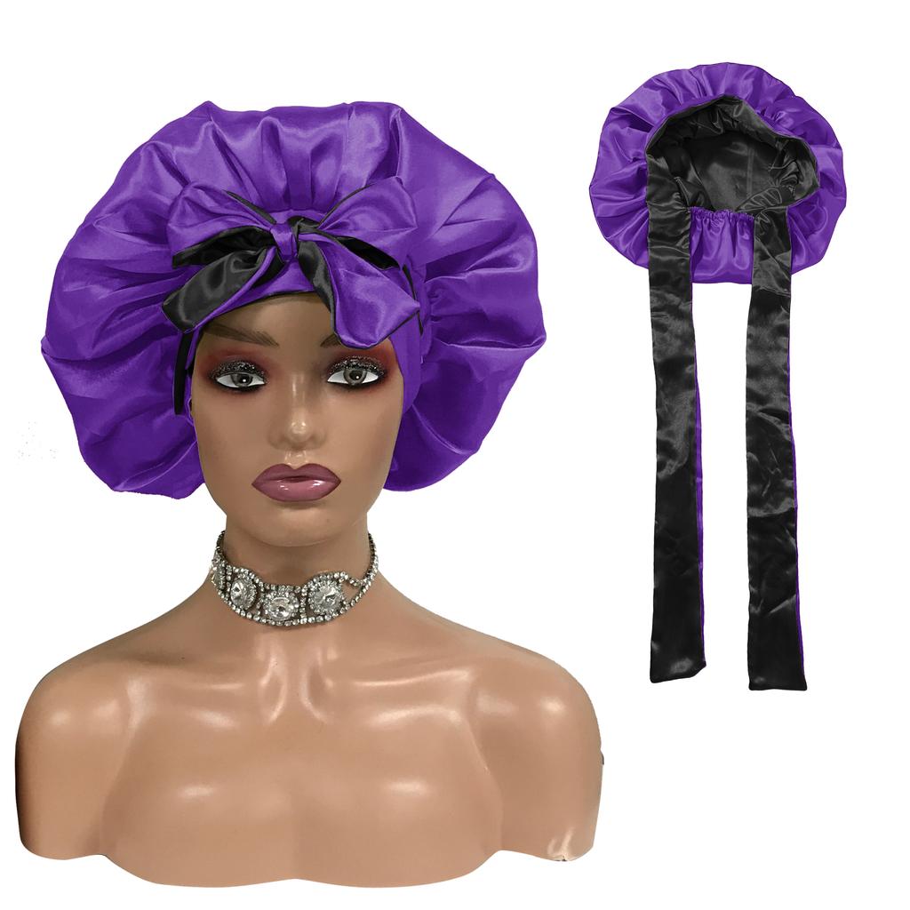 High Quality Personalized LOGO Hair Bonnets with Satin Head Wraps Custom Silk Sleep Tie Bonnet