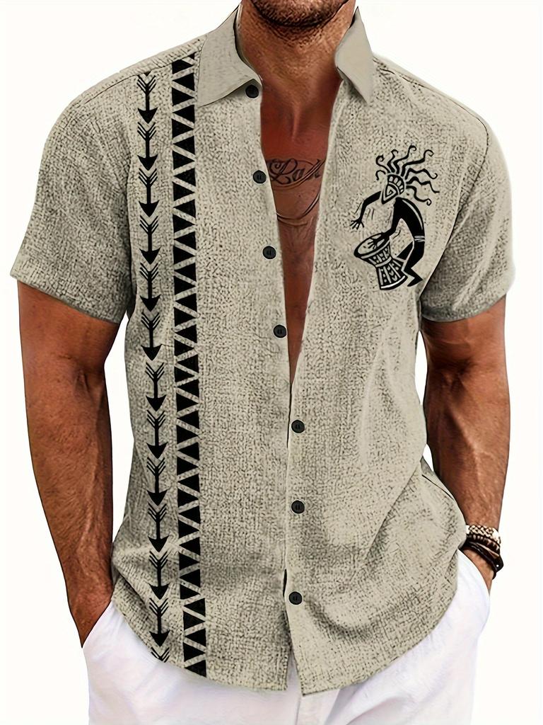 Men's fashion 3D printed shirt casual party evening daily festival four-season lapel short-sleeved outer wear outdoor personalized top shirt