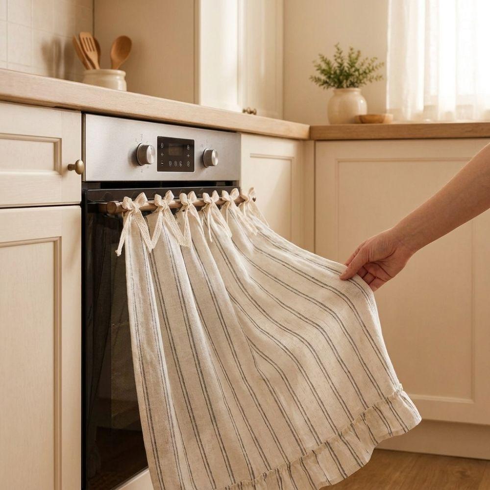 Pastoral Style Kitchen Stove Cover Skirt Handmade Stove Decor Valance Cabinet Curtain Small Window