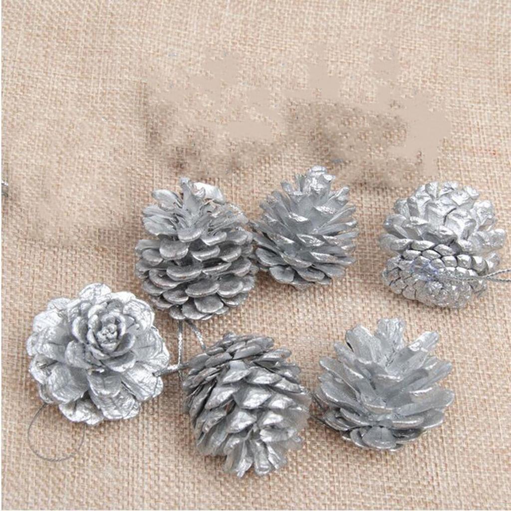 Originalfarbe mit Weiß, 4-5cm, 6 Stück Tannenzapfen, Weihnachtsdekorationsanhänger, Weihnachtsbaumzubehör, DIY-Requisiten für Fotoshootings