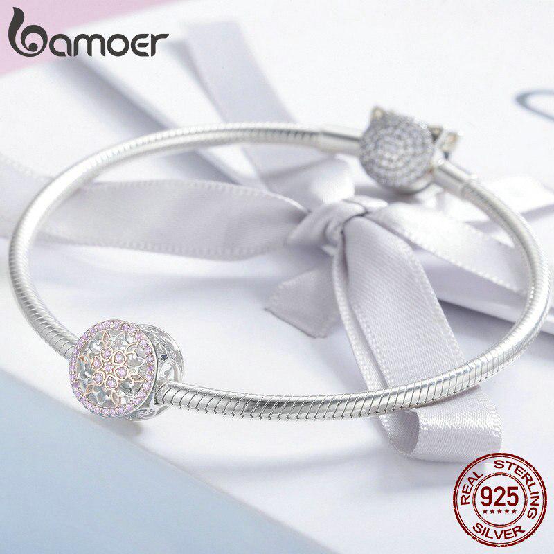 BAMOER Genuine 925 Sterling Silver Blooming Buds Clear Cubic Zircon Beads Charms Fit Bracelets DIY