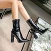 Short Boots Women's Small Square Head Thick Heel Patent Leather Super High Heels 2025 Spring and Autumn New Kendou Same Martin Boots Velvet