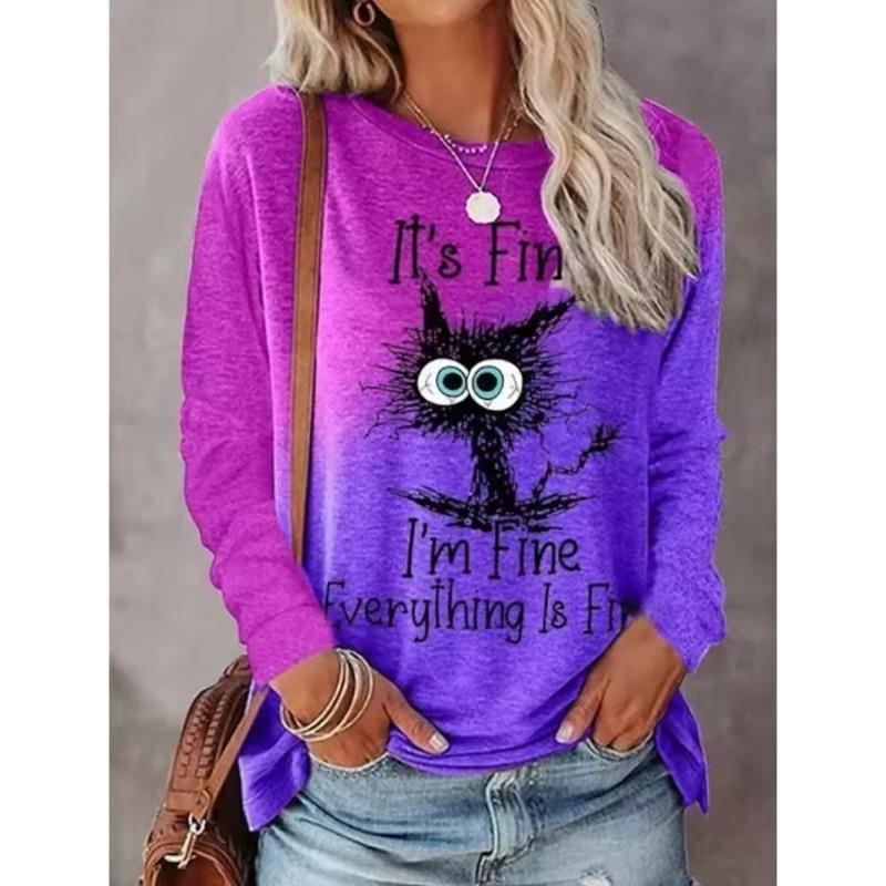 Fashion Women's Long Sleeve Casual O-neck Cute Cat Sweatshirts Tops 3D Print Clothes Animal Pullovers Kawaii Girl Clothing Tops